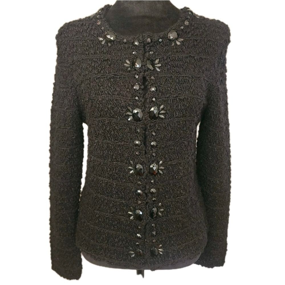 Knit Cardigan Sz 0 Whimsigoth Dark Academia Grandmacore Vintage Chico's Jeweled